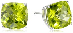 14k White Gold Cushion-Cut Checkerboard Peridot Stud Earrings (8mm)