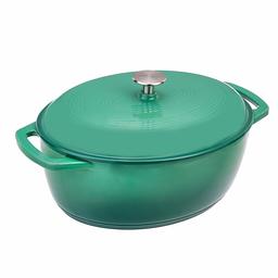 AmazonBasics Oval Enameled Cast Iron Dutch Oven - 7-Quart, Teal