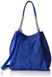 The Fix Joni Deconstructed Suede Tote With Chain Shoulder Strap Tote Bag, Bright Blue