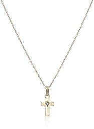 Children's 14k Yellow Gold and Baby's Small Polished Cross Pendant Necklace with Genuine Diamond, 13