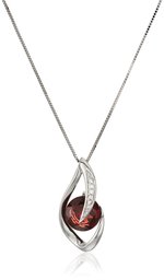 10k White Gold Garnet and Diamond Accent Flame Pendant Necklace, 18