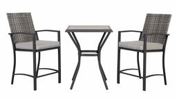 AmazonBasics 3-Piece Bar Height Patio Bistro Dining Set with Cushions, Steel and Grey