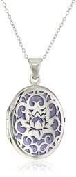 Italian Sterling Silver and Purple Lotus Flower Locket Necklace, 18