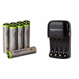 AmazonBasics High Capacity AAA Pre-Charged Rechargeable Batteries 850 mAh / minimum: 800 mAh [Pack of 8] - Outer Jacket May Vary & Ni-MH AA & AAA Battery Charger With USB Port