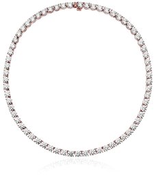 Platinum or Gold Plated Sterling Silver Tennis Necklace set with Round Cut Swarovski Zirconia, 17