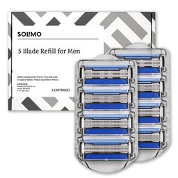 Solimo 5-Blade Razor Refills for Men with Precision Beard Trimmer, 8 Refills (Fits Solimo Razor Handles only)