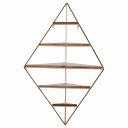 Amazon Brand – Rivet Modern Corner Floating Triangle 5 Shelf Wall Unit Decor - 36 Inch, Natural Wood and Gold