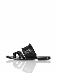 find. Women's Flat Toe Thong Weave Leather Sandal, Black (Black), 8 UK