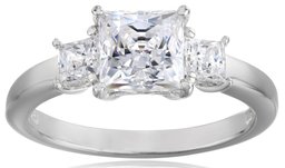 Platinum-Plated Sterling Silver Princess-Cut 3-Stone Ring made with Swarovski Zirconia (2 cttw), Size 7