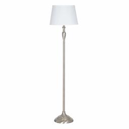 Amazon Brand – Ravenna Home Metal Living Room Slim Standing Floor Lamp With LED Light Bulb - 59.25 Inches, Brushed Nickel with White Shade