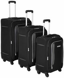 Amazon Brand - Solimo Black Softsided Suitcase Set with Wheels, 78 cm + 68cm + 58 cm