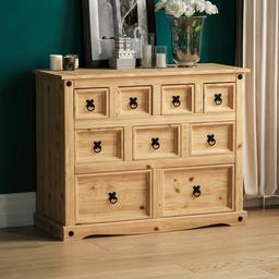 Vida Designs Corona Merchant Chest Of Drawers, 9 Drawer, Solid Pine Wood