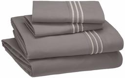 AmazonBasics Premium, Easy-Wash Embroidered Hotel Stitch 120 GSM Sheet Set - Queen, Dark Grey