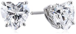 Platinum Plated Sterling Silver Heart-Shape Stud Earrings made with Swarovski Zirconia