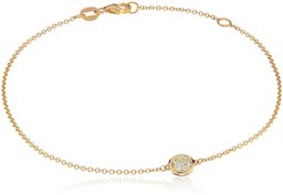 14k Yellow Gold Solitaire Bezel Set Diamond with Lobster Clasp Strand Bracelet (1/4cttw, J-K Color, I2-I3 Clarity)