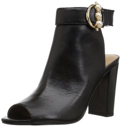 The Fix Women's Giana Open Toe Bootie with Pearl Buckle, black leather, 9 B US