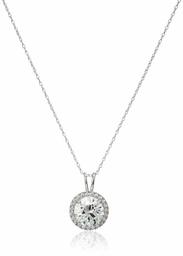 14K Gold 2cttw Swarovski Zirconia Round Halo Pendant with Chain