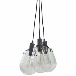 Amazon Brand – Stone & Beam Melissa Industrial Round Glass Cluster Pendant Chandelier Fixture With 3 Light Bulbs - 6.75 x 6.75 Inches, 13.5 - 62.5 Inch Cord, Black