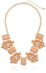 Peach Floral and Geometric Cabochon Gold-Tone Statement Necklace, 18.5