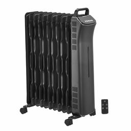 AmazonBasics Portable Oil-Filled Digital Radiator Heater with 11 Wavy ECO-Fins and Remote Control, 2500W, UK Plug - Black