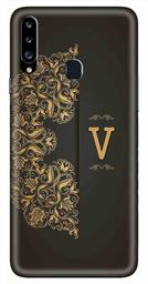 Amazon Brand - Solimo Designer Black Pattern Alphabet-V 3D Printed Hard Back Case Mobile Cover for Samsung Galaxy A20s