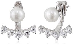 Amazon Collection Platinum-Plated Sterling Pearl with White Earring Jackets