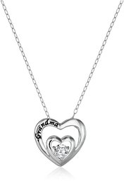 Sterling Silver Cubic Zirconia Grandma Double Heart Pendant Necklace