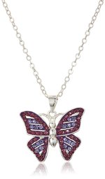 Silver Plated Light Purple and Purple Crystal Butterfly Pendant Neklace, 18