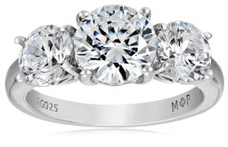 Platinum-Plated Sterling Silver Round 3-Stone Ring made with Swarovski Zirconia (4 cttw), Size 7