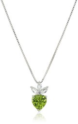 XPY Peridot Heart with Created White Sapphire Marquise Pendant Necklace, 18