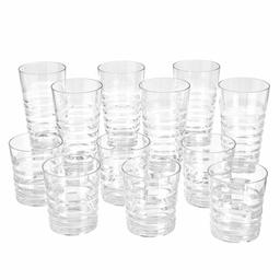 AmazonBasics 12-Piece Tritan Unbreakable Glass Drinkware Set - Ribbed Highball and Double Old Fashioned