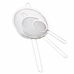 AmazonCommercial Stainless Steel Double Fine Mesh Strainer, Acacia Handle