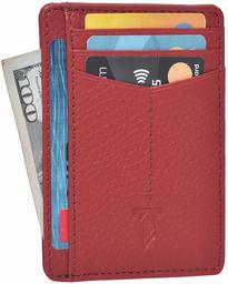 Leather wallets Slim Wallets for Men with RFID - Travel wallet wallets for men RFID blocking front pocket wallet (Red Pebble)