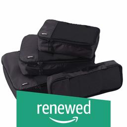 (Renewed) AmazonBasics Packing Cubes/Travel Pouch/Travel Organizer - Small, Medium, Large, and Slim, Black (4-Piece Set)