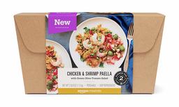 Amazon Meal Kits, Chicken & Shrimp Paella with Green Olive-Tomato Salad, Serves 2