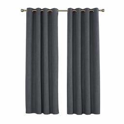 UMI by Amazon Cortinas Opacas con Aislamiento Térmico para Salón con Ojales 2 Paneles 140 x 260 cm Gris Oscuro