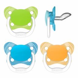 Amazon Brand - Solimo Orthodontic Baby Pacifier, Stage 1 (0-6M), BPA Free, Assorted Colors (Pack of 4)