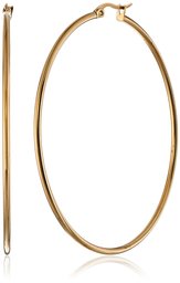 Amazon Essentials Yellow Gold Plated Stainless Steel Rounded Tube Hoop Earrings (60mm)