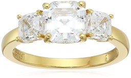 Yellow-Gold-Plated Sterling Silver Asscher-Cut 3-Stone Ring made with Swarovski Zirconia (3 cttw), Size 7