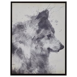 Amazon Brand – Rivet Splattered Grey Wolf Canvas Wall Art, Espresso Frame, 31.75