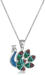 Silver-Plated Crystal Peacock Pendant Necklace, 18