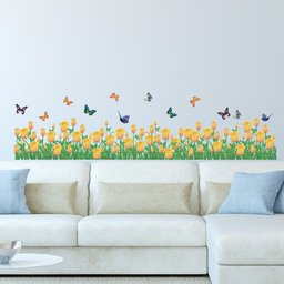 Amazon Brand - Solimo Wall Sticker for Home (Yellow tulip farm, ideal size on wall , 135 cm X 35 cm),Multicolour