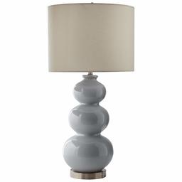 Amazon Brand – Stone & Beam Modern 3 Sphere Ceramic Table Lamp With LED Light Bulb and Drum Shade - 14 x 28.5 Inches, Grey