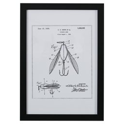 Amazon Brand – Stone & Beam Modern Silver Ink Reprint of Fishing Lure Patent Wall Art, Black Frame, 15