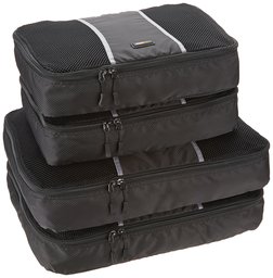 AmazonBasics 4-Piece Packing Cube Set - 2 Medium and 2 Large, Black and Gray