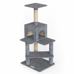 UMI. Cat Tree Kitten Furniture with Double Sided Cube Pet Palace Scratching Post Tower Activity Center Grey