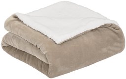 AmazonBasics Soft Micromink Sherpa Throw Blanket - Full or Queen, Taupe