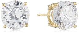 Amazon Essentials Yellow Gold Plated Sterling Silver Round Cut Cubic Zirconia Stud Earrings (8.5mm)