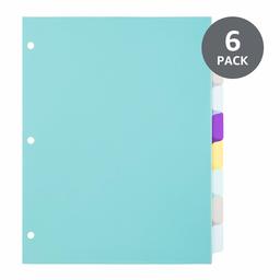 AmazonBasics 8-Tab Plastic Binder Dividers, Write & Erase Multicolor Big Tabs