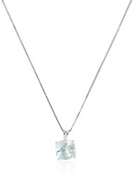 Sterling Silver Cushion-Cut Checkerboard Aquamarine Pendant Necklace (8mm)